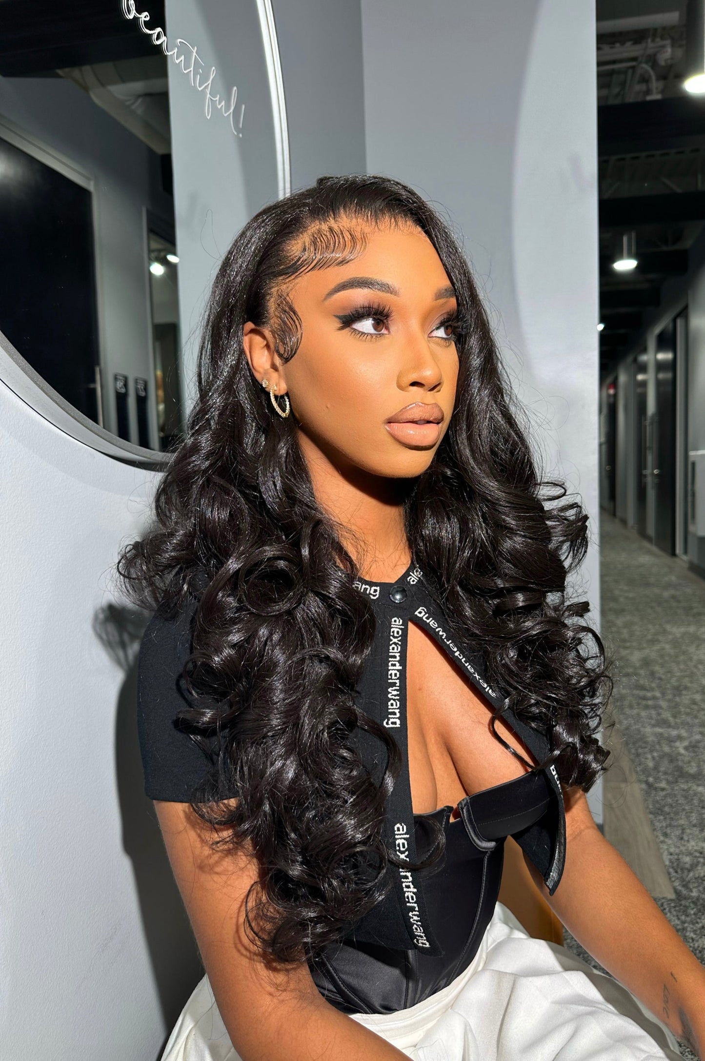 13x4 30” Pre Plucked Yaki Bombshell body curl Synthetic Blend Heat Resistant Lace Frontal Wig - Unit WFC 004