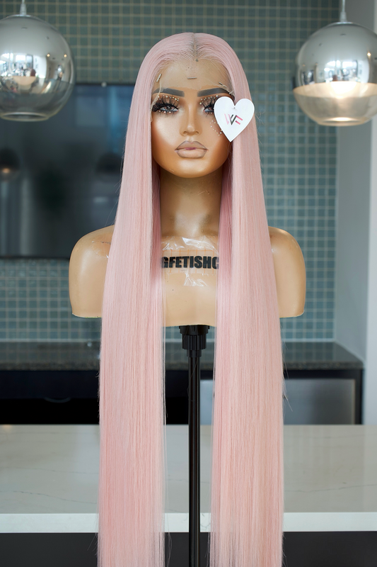 FLASH SALE ⚡️PINK 13x6 40-Inch Lace Frontal Premium Fiber Blend Wig - Realistic Hair Look, Heat-Resistant, Luxury Long Wig for Glamorous Styling