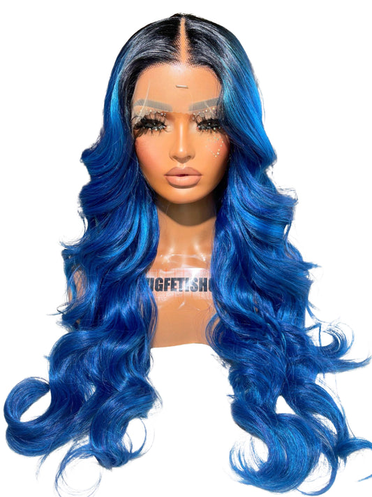 HD LACE 30 INCH T PART (GLUELESS) BODY CURLY SAPPHIRE WIG