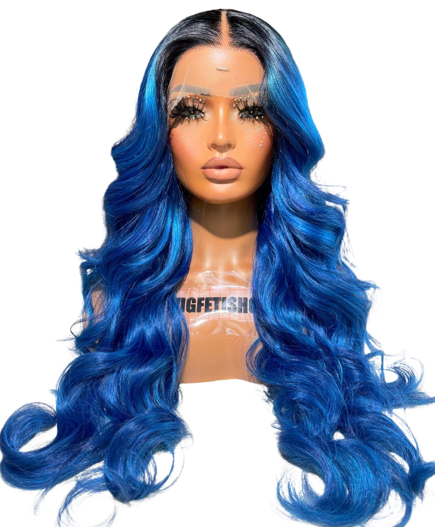 HD LACE 30 INCH T PART (GLUELESS) BODY CURLY SAPPHIRE WIG