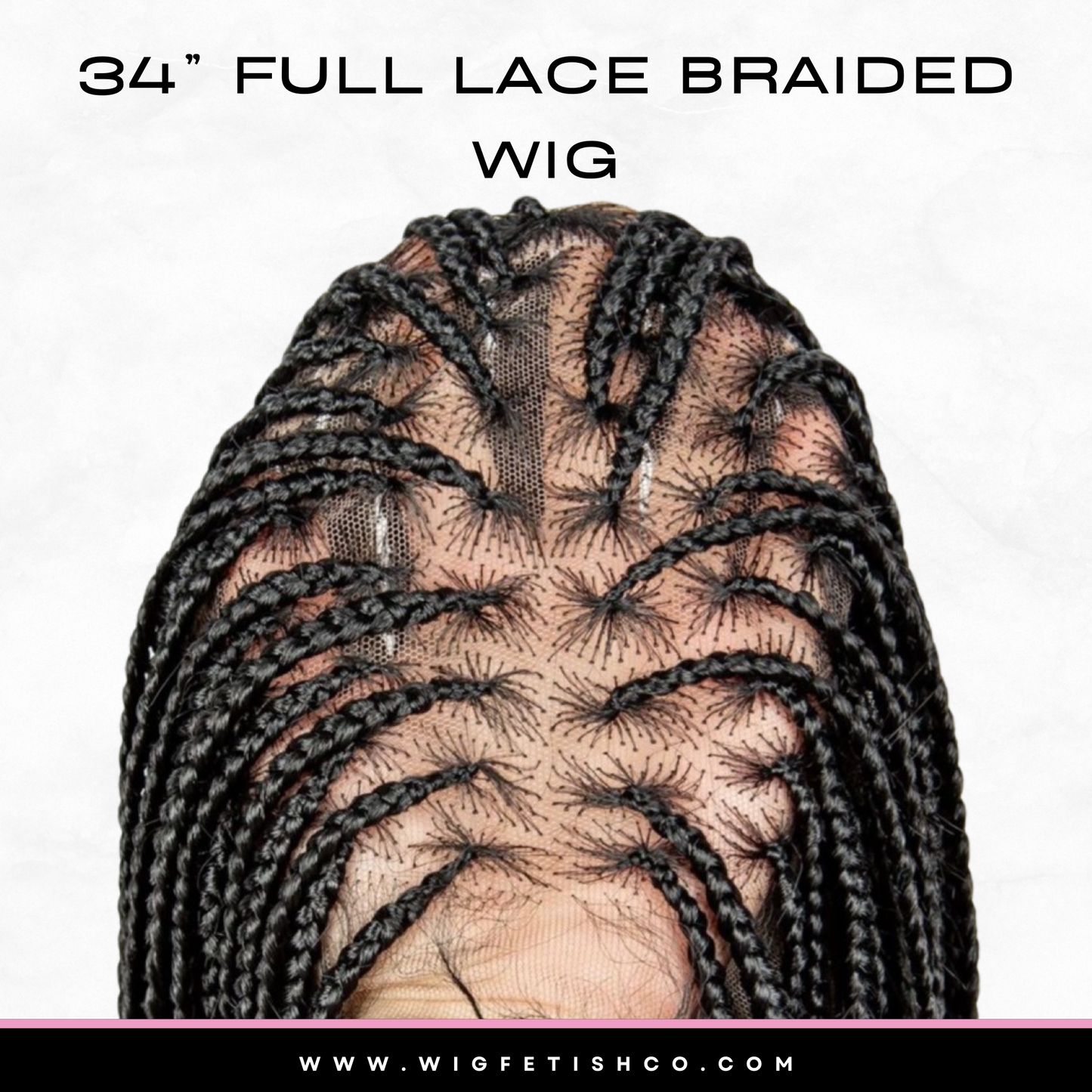 Full Lace Braided 34” Pre-Plucked Lace Frontal Wig - B1B