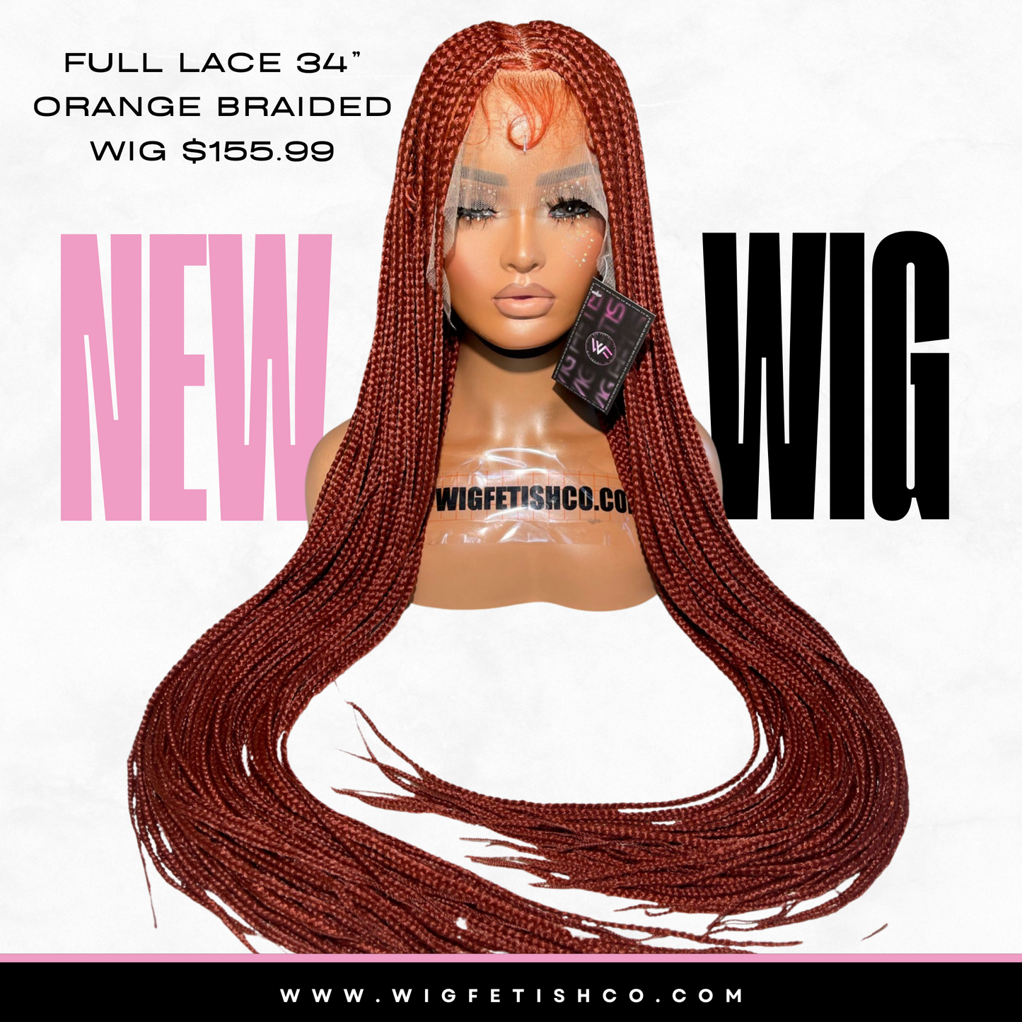 Full Lace Braided 34” Pre-Plucked Lace Frontal Wig - BORANGE