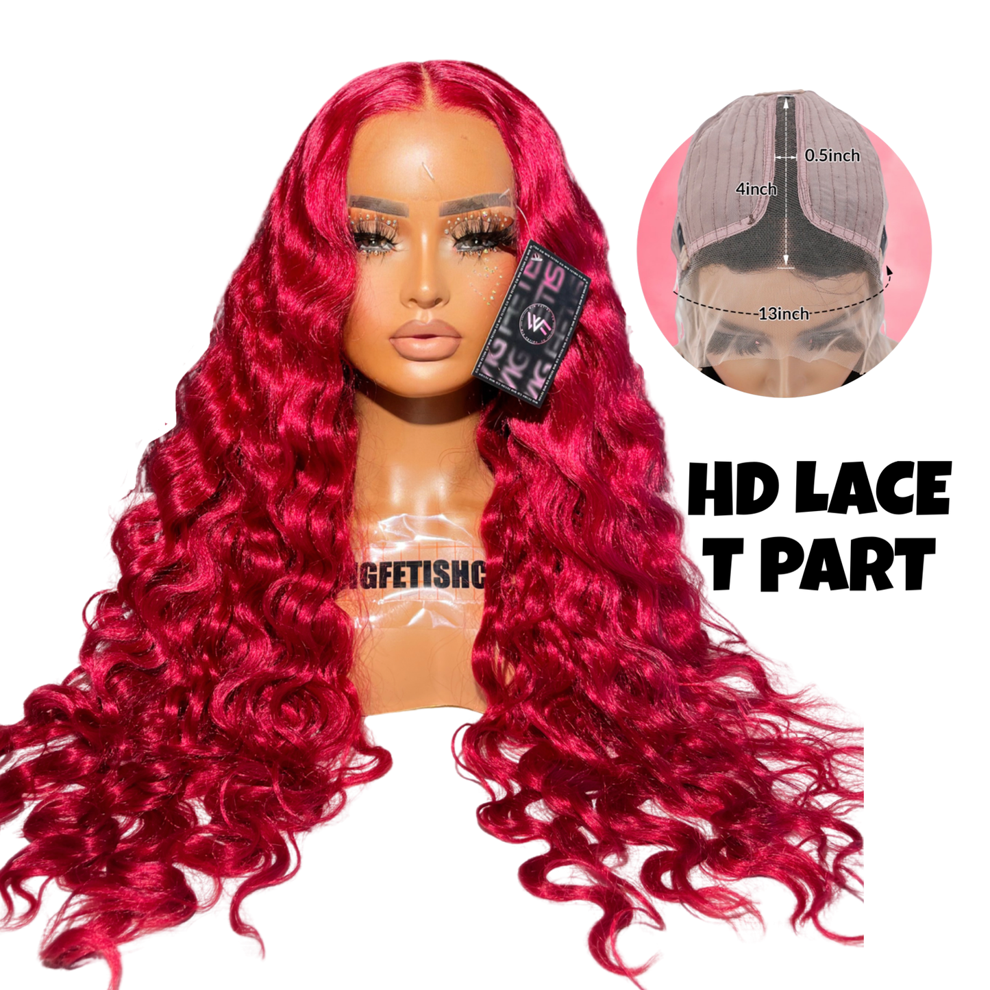 HD LACE 30 INCH T PART (GLUELESS) DEEP WAVE RED